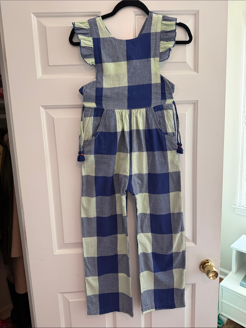 Pink Chicken Girls Blue and Light Green Checkered Jumpsuit